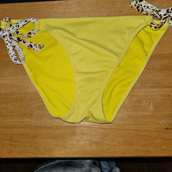 PINK VS Yellow Cheetah Swim Bottoms – Size L, Adjustable Tie - Picture 1 of 7